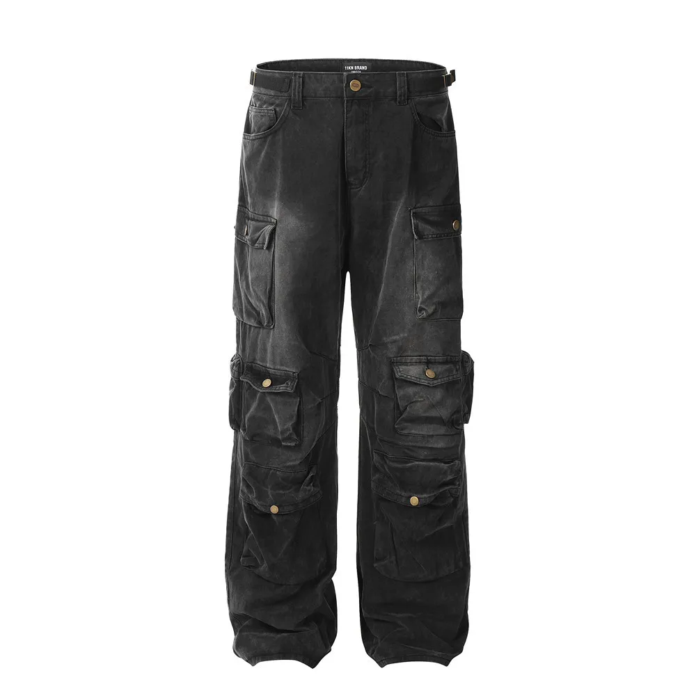 Multi-pocket Crane Spray-painted Old Functional Tactical Pants - POIZON
