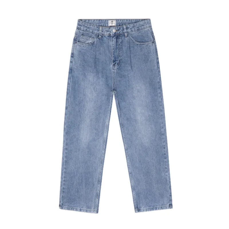 Retro Loose Washed Blue Straight Jeans - POIZON