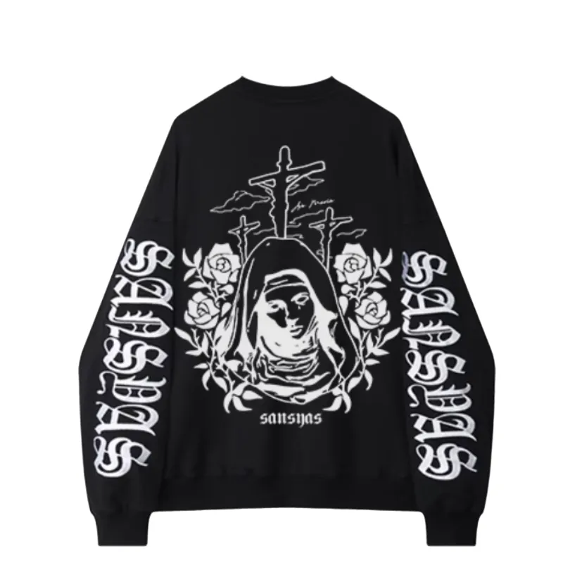 SANSYAS × Redemption Series Prayer Embroidered Sweatshirt Loose Long ...