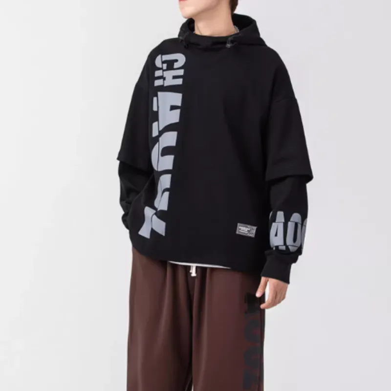 AOGZ Fashion Fleece-lined Thickened Fake Two-piece Hoodie - POIZON