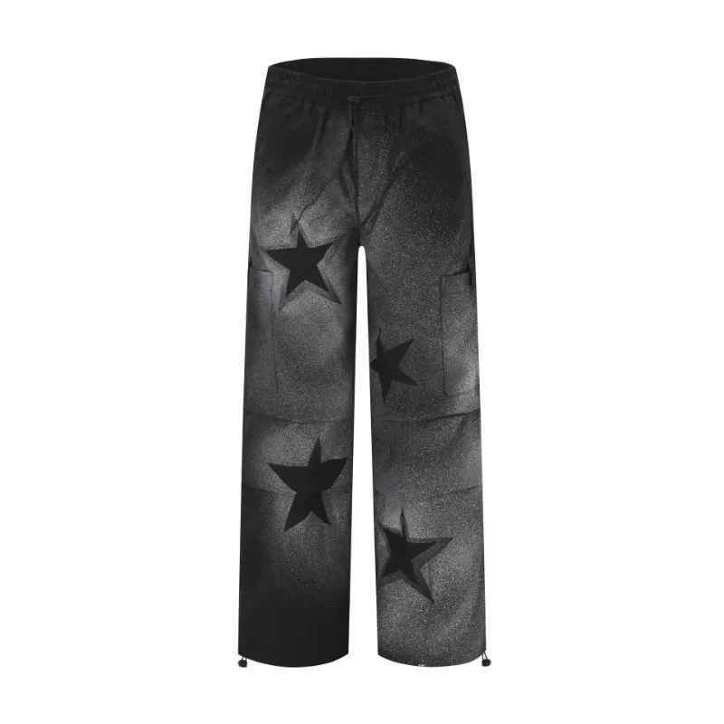 Collisional Splatter Star Printed Pleated Multi-pocket Pants - POIZON